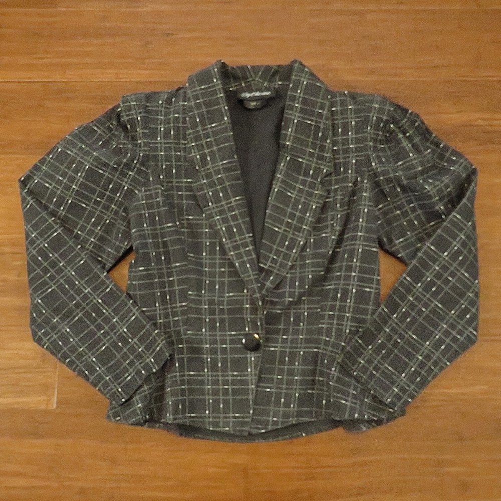 Womens 1980s Peplum Shacket Black White Size Small